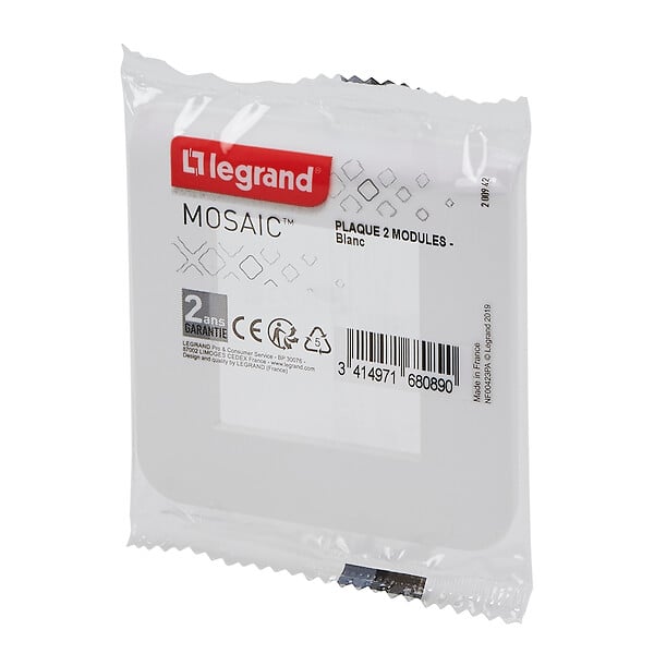 LEGRAND - Plaque mosaïque blanc brillant - 2 modules - Clipser - large
