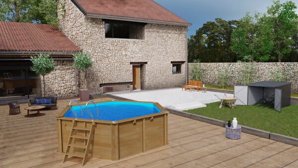 SUNBAY - Piscine bois octogonale Ananas - Diam.4,28xH.1,17cm - large