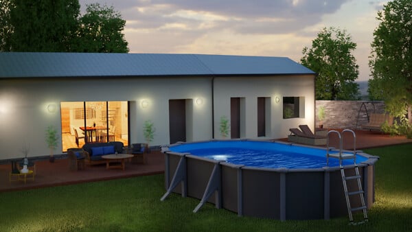 GRE - Piscine ovale acier - Gris anthracite - L.634xl.399xH.122cm - large