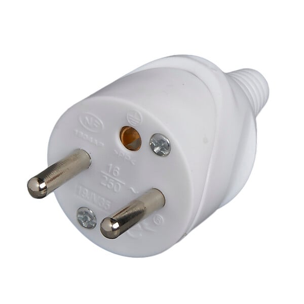 ZENITECH - Fiche électrique mâle 2 pôles + terre 16A. couleur blanc - large