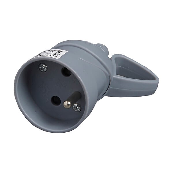 ZENITECH - Fiche électrique femelle 2 pôles + terre 16A - Gris - IP20 - large