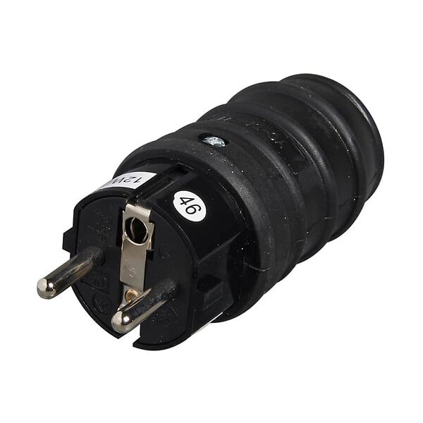 ZENITECH - Fiche électrique mâle caoutchouc - Noir - 16A - large